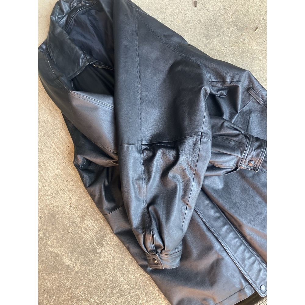 VTG Men's Black Genuine Leather Biker Jacket Motorcycle Zip-Up Slim Fit Size Xl - Picture 3 of 14